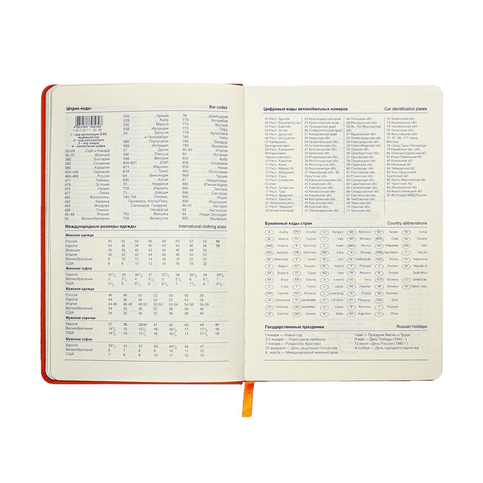 Ежедневник недатированный A5, 140л, клетка, кожзам, на резинке, черный срез, Оранжевый