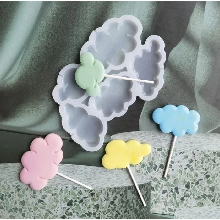 Форма для леденцов &laquo;Облачка&raquo;, силикон, 15&times;10,5&times;0,7 см, 5 ячеек, цвет белый