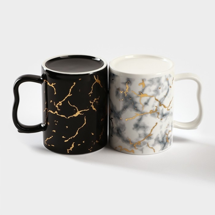 Набор кружек керамических на металлической подставке &laquo;Мрамор&raquo;, 2 предмета: 380 мл
