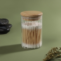 Органайзер для хранения ватных палочек &laquo;BAMBOO&raquo;, с крышкой, d6,5 &times; 10 см, в картонной коробке, цвет прозрачный/коричневый