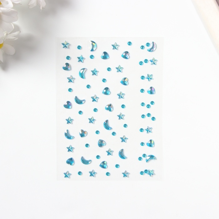 Наклейка пластик стразы "Россыпь" голубая 11х7,8 см