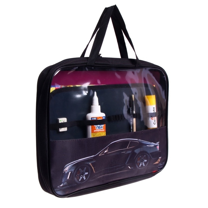 Папка для труда А4, 335 х 260 х 60 мм, с ручками, текстиль, ПВХ, с наполнением 13 предметов, Calligrata, ПТР-111, Папка для труда А4, 335 х 260 х 60 мм, с ручками, текстиль, ПВХ, с наполнением 13 предметов, Calligrata, ПТР-111, "Тачка"