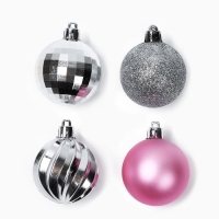 Новогодние шары ёлочные, на Новый год, d=5 см, 10 шт., цвет розовые и серебристый