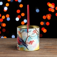 Новый год. Подарочная коробка, тубус &laquo;Снегири с рябиной&raquo; 120 х 120 мм (100 мм внутр. высота).