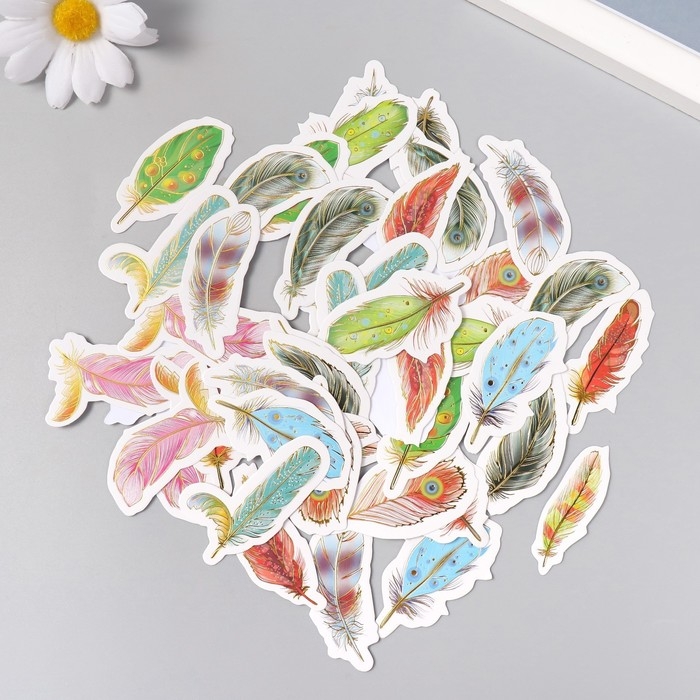 Наклейки для творчества Наклейки для творчества "Пёрышки" тиснение золото набор 48 шт 9х7х0,8 см