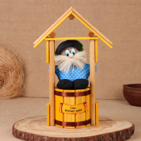 Оберег - домовой "Домовой на бочке, в домике", h = 30 см, микс