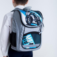 Ранец школьный Стандарт, 36 х 26 х 16 см, + мешок для обуви 40 х 32 см, Сalligrata П "Мото", серый