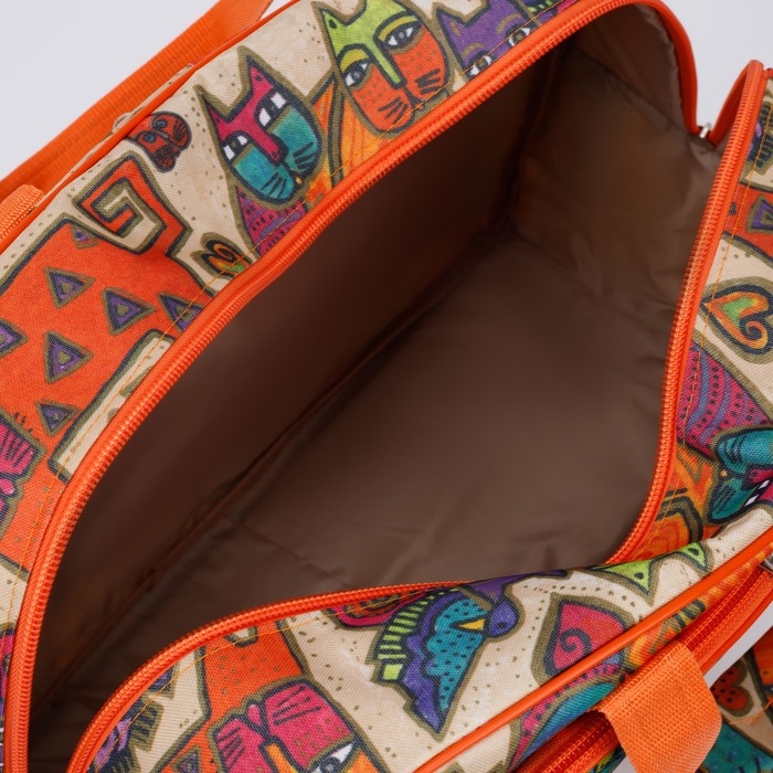 Сумка дорожная на молнии, 2 наружных кармана, длинный ремень, цвет оранжевый/разноцветный Сумка дорожная на молнии, 2 наружных кармана, длинный ремень, цвет оранжевый/разноцветный