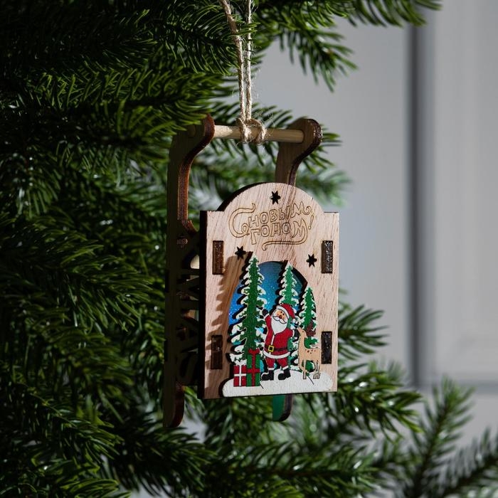 Ёлочная игрушка &laquo;Сани с Дедом Морозом&raquo;, от батареек, свечение RGB