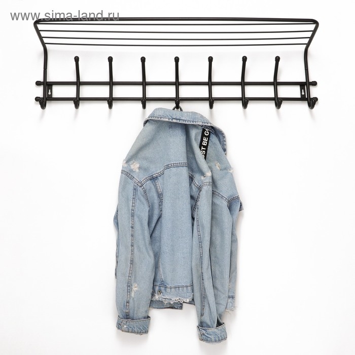 Вешалка настенная с полкой &laquo;Комфорт&raquo;, 9 крючков, цвет чёрный