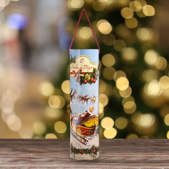 Новый год. Подарочная коробка, тубус под бутылку &laquo;Санта&raquo; 92 х 350 мм (330 мм внутр. высота).