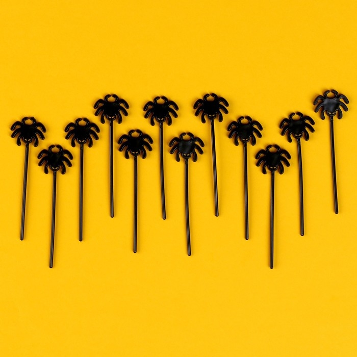 Шпажки &laquo;Паук&raquo;, в наборе 12 штук, цвет чёрный