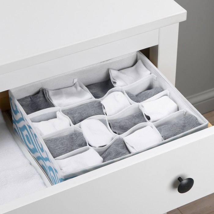 Органайзер для хранения белья Доляна «Лагуна», 16 ячеек, 27×25×10 см, цвет бирюзовый Органайзер для хранения белья Доляна «Лагуна», 16 ячеек, 27×25×10 см, цвет бирюзовый