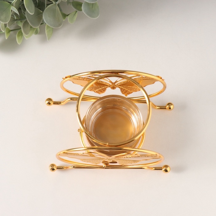 Подсвечник металл на 1 свечу "Бабочка в круге" d=4,5 см золото 6,2х11,2х10,5 см