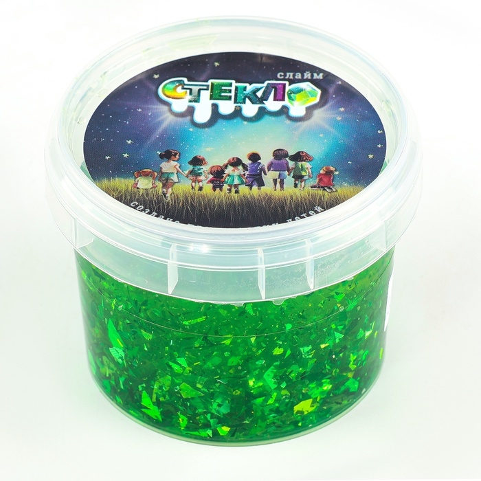 Слайм &laquo;Стекло&raquo; с зелёными блёстками слюда