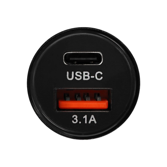 Зарядное устройство Cartage, 12-24 В, USB, Type-C 3.1 А, черный Зарядное устройство Cartage, 12-24 В, USB, Type-C 3.1 А, черный