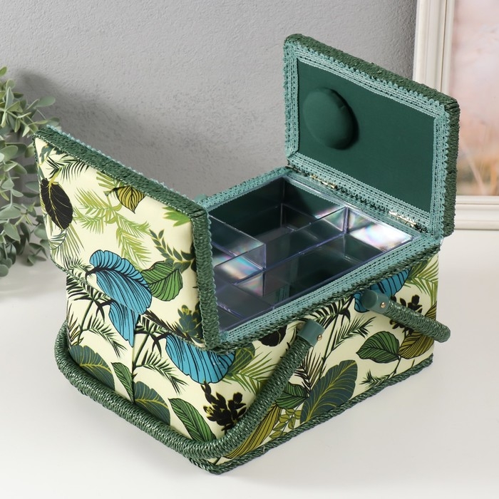 Шкатулка для рукоделия Шкатулка для рукоделия "Тропические листья на зелёном" 19х26х14,5 см