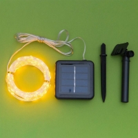 Гирлянда &laquo;Нить&raquo; 20 м роса, IP44, серебристая нить, 200 LED, свечение жёлтое, 2 режима, солнечная батарея