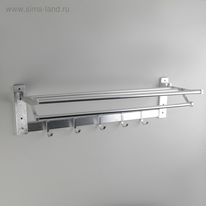 Полка откидная с держателем полотенец, 5 двигающихся крючков, 59,5×20,5×15 см, алюминий Полка откидная с держателем полотенец, 5 двигающихся крючков, 59,5×20,5×15 см, алюминий