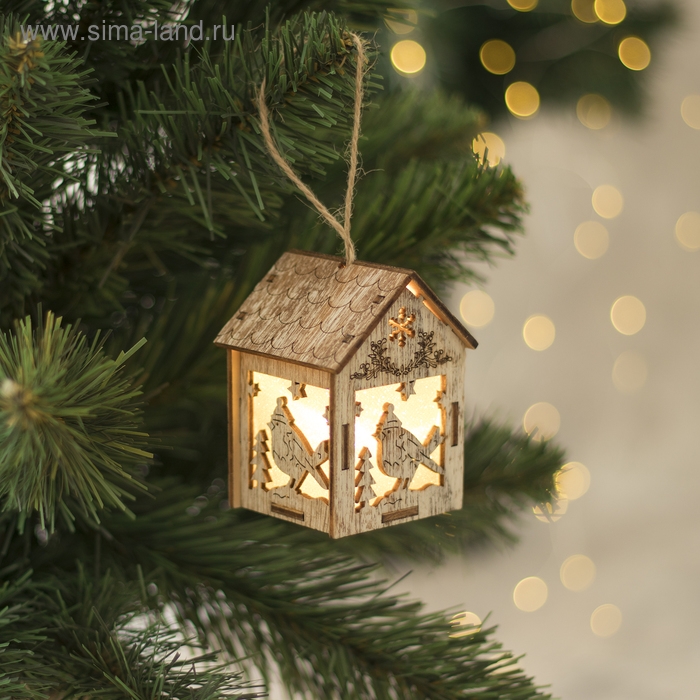 Ёлочная игрушка &laquo;Домик с птицей&raquo;, от батареек, свечение тёплое белое