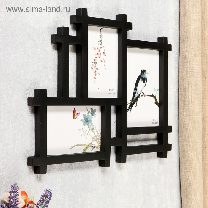 Фоторамка пластик на 3 фото 10х15, 13х18 см Фоторамка пластик на 3 фото 10х15, 13х18 см "Прямые линии" чёрная 30,5х38 см