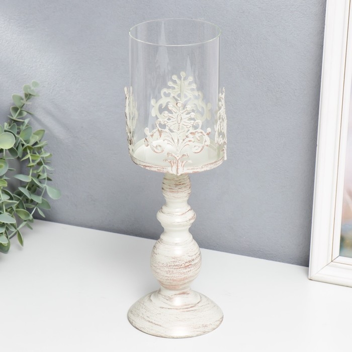 Подсвечник металл на 1 свечу Подсвечник металл на 1 свечу "Витиеватый цветок" белый с патиной 31,5х13,5х13,5 см