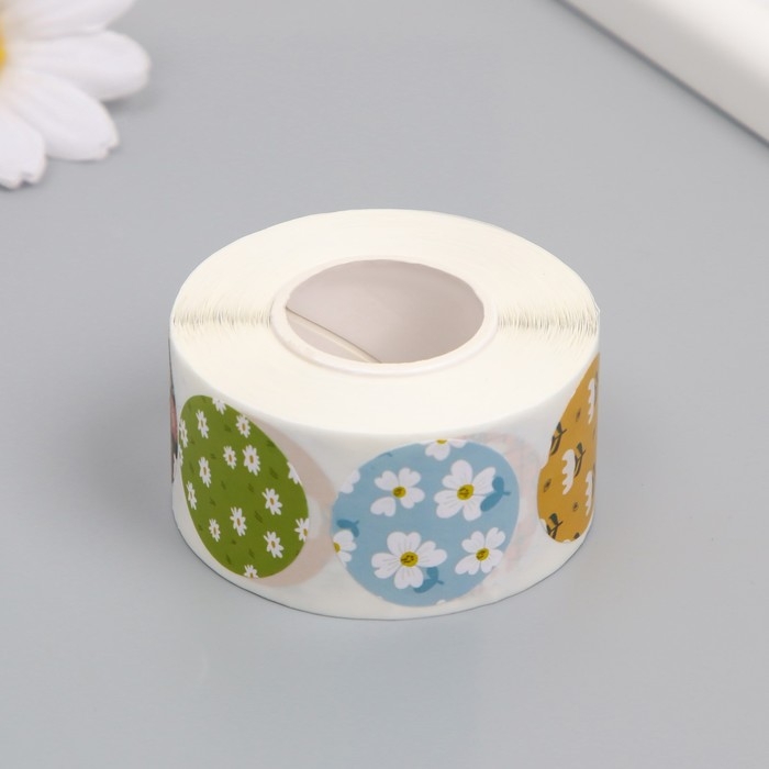 Наклейка бумага Наклейка бумага "Цветочная полянка" d=2,5 см 500 шт в рулоне 3х5х5 см