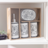 Набор аксессуаров для ванной комнаты &laquo;Пионы&raquo;, 4 предмета (дозатор 300 мл, мыльница, 2 стакана), цвет МИКС