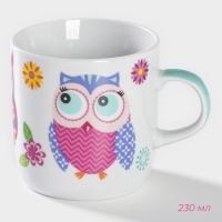 Набор детской посуды из керамики Доляна &laquo;Совушки&raquo;, 3 предмета: кружка 230 мл, миска 400 мл, тарелка d=18 см, цвет белый