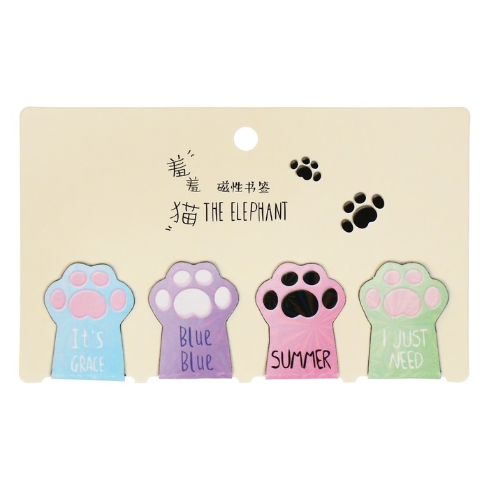 Набор магнитных закладок для книг Calligrata 4 штуки, Набор магнитных закладок для книг Calligrata 4 штуки, "Лапки", МИКС