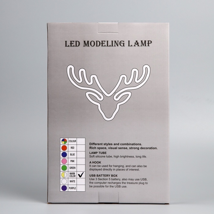 Неоновая вывеска &laquo;Олень&raquo; 35 x 23.5 см, батарейки AAx3 (нет в комплекте) + USB, свечение тёплое белое