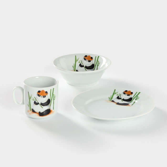 Набор детской фарфоровой посуды «Панда», 3 предмета Набор детской фарфоровой посуды «Панда», 3 предмета