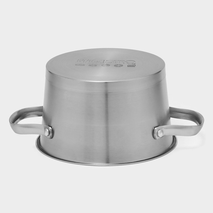 Кастрюля из нержавеющей стали Magistro HiTech Steel, 2 л, d=18 см, h=11 см, слив для воды, капсульное дно, индукция Кастрюля из нержавеющей стали Magistro HiTech Steel, 2 л, d=18 см, h=11 см, слив для воды, капсульное дно, индукция