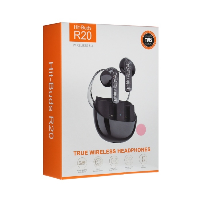 Наушники беспроводные R20, TWS, вкладыши, BT 5.3 , 30/200 мАч, шумоподавление, розовые Наушники беспроводные R20, TWS, вкладыши, BT 5.3 , 30/200 мАч, шумоподавление, розовые