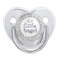 Соска - пустышка силиконовая ортодонтическая «LITTLE ANGEL», от 12 мес., с колпачком, цвет серебро, стразы Соска - пустышка силиконовая ортодонтическая «LITTLE ANGEL», от 12 мес., с колпачком, цвет серебро, стразы