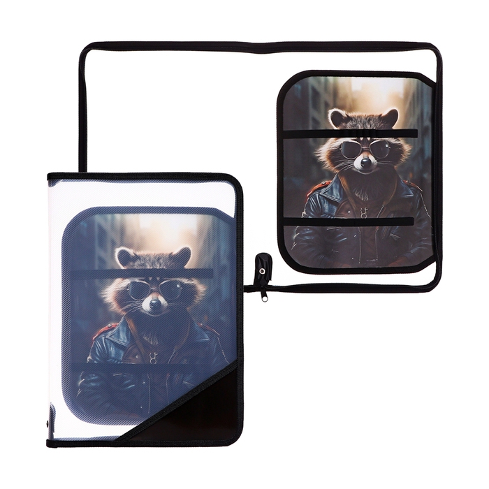 Папка для труда А4, 325 х 230 х 25 мм, молния вокруг, откидная планка, пластиковая, ПТР-1, Calligrata "Енот"