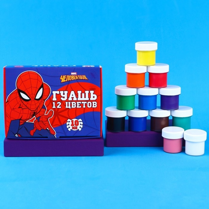 Гуашь 12 цветов по 10 мл, Человек-Паук Гуашь 12 цветов по 10 мл, Человек-Паук