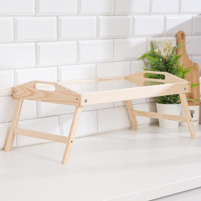 Столик для завтрака складной, 50&times;30см, с ручками, стекло