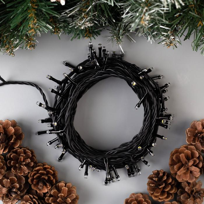 Гирлянда &laquo;Нить&raquo; 10 м, IP44, тёмная нить, 100 LED, свечение тёплое белое, 8 режимов, 220 В