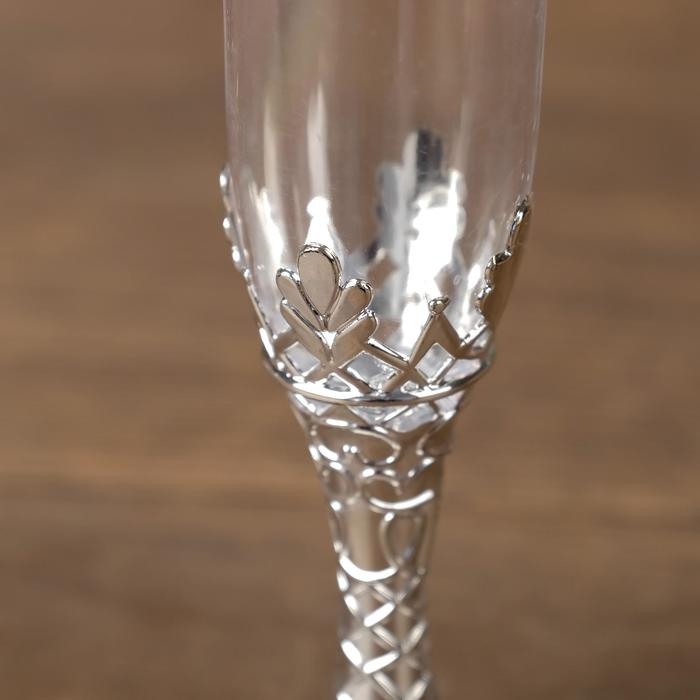 Подсвечник стекло, пластик Подсвечник стекло, пластик "Бокалы" серебро набор 2 шт 10,5х3х3 см