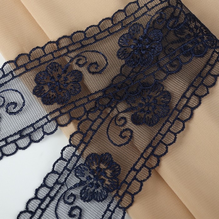 Кружево на сетке, 50 мм &times; 11 &plusmn; 1 м, цвет тёмно-синий