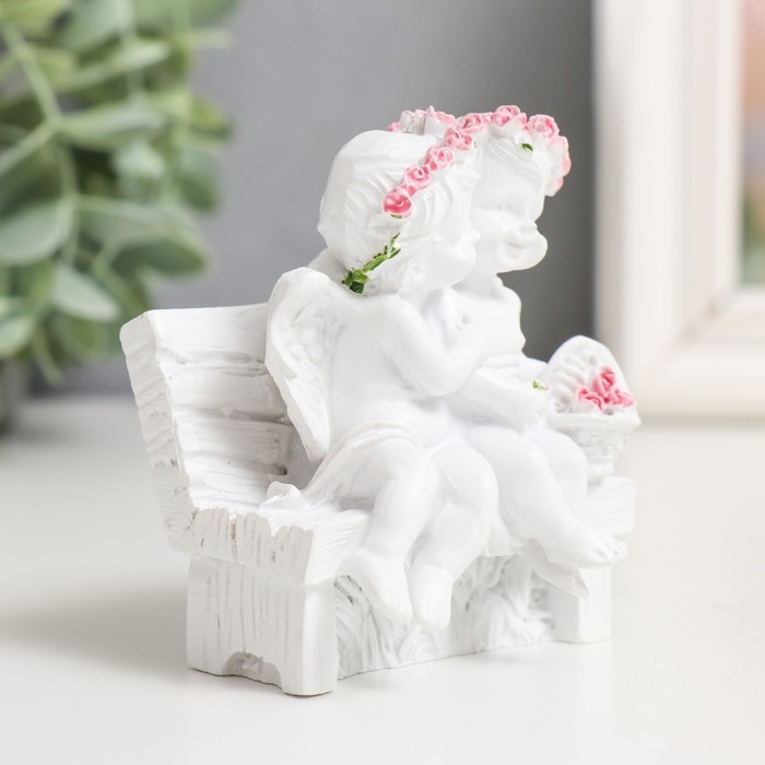 Сувенир Сувенир "2 ангелочка в розовом веночке на скамейке" МИКС 8х7х5 см