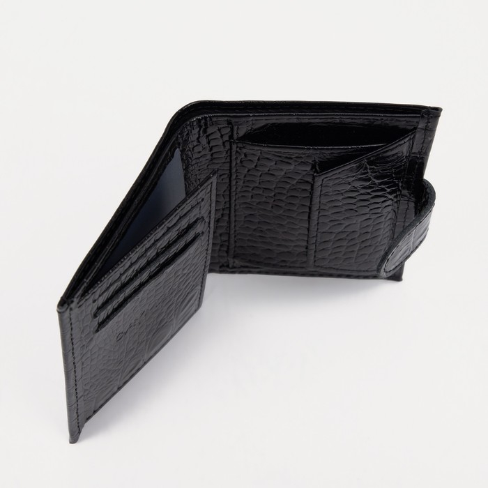 Портмоне мужское на кнопке, для купюр, для карт, для монет, цвет чёрный