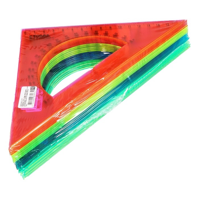 Треугольник c транспортиром 16 см Стамм Neon Cristal, 45&deg;, пластиковый, прозрачный, неоновые цвета, европодвес, микс