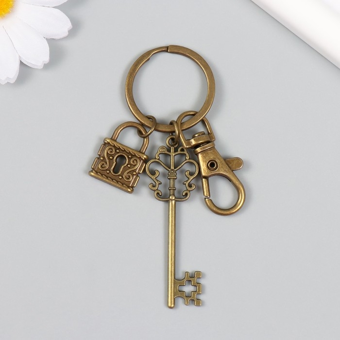 Брелок металл с карабином Брелок металл с карабином "Ажурные ключик и замочек" бронза 8,6 см