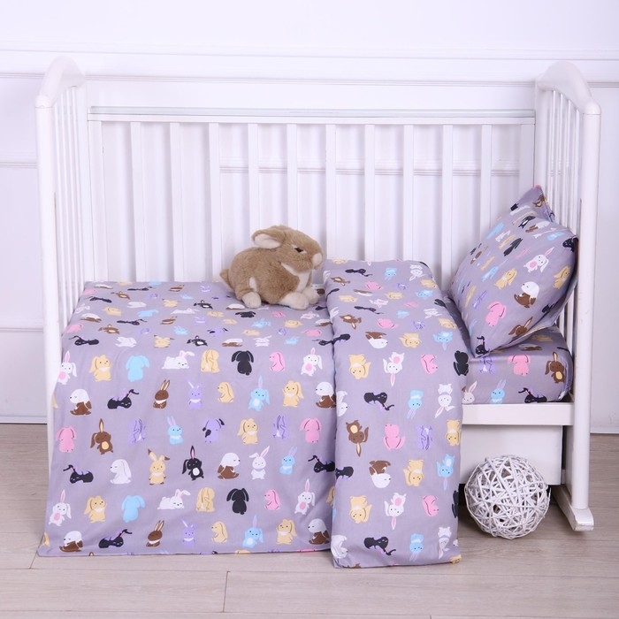 Постельное бельё BABY &laquo;Зайчишки&raquo; 112х147 см, 60х120 см на резинке, 40х60 см, бязь 125 гр/м,100% хлопок