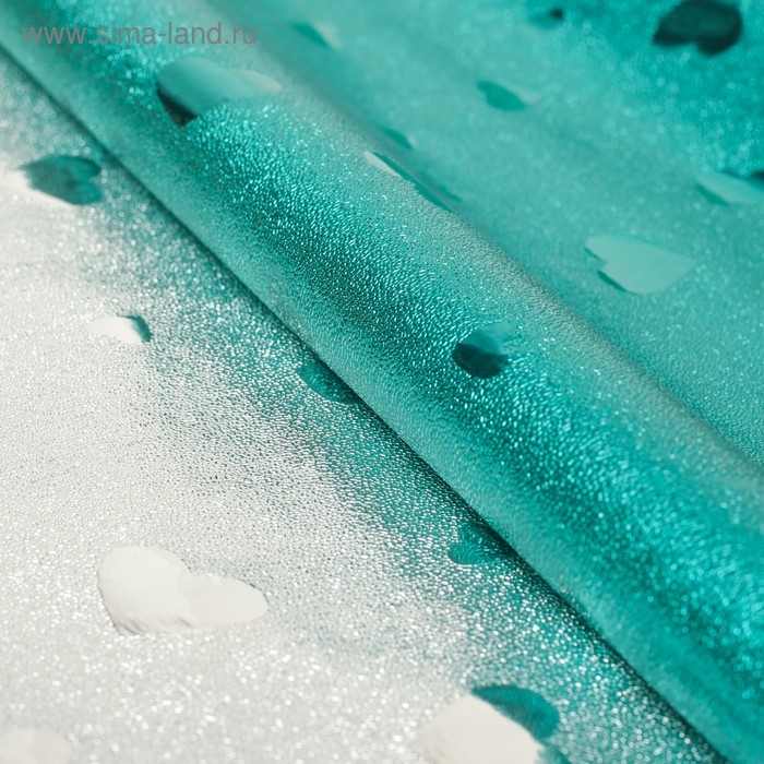 Плёнка металлизированная "Сердца", бирюза, 0,7 х 2 м