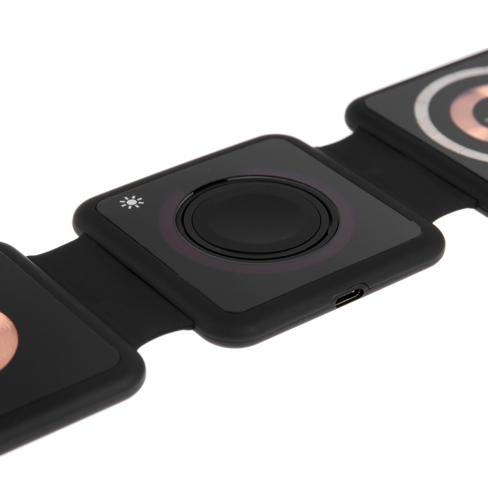 Беспроводная зарядка 3 в 1 H39, 15 W, подсветка, поддержка MagSafe, складная, стекло, чёрная Беспроводная зарядка 3 в 1 H39, 15 W, подсветка, поддержка MagSafe, складная, стекло, чёрная