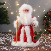 Дед Мороз "В пушистой шубе, с мешком" двигается, 40х22 см, красный Дед Мороз "В пушистой шубе, с мешком" двигается, 40х22 см, красный