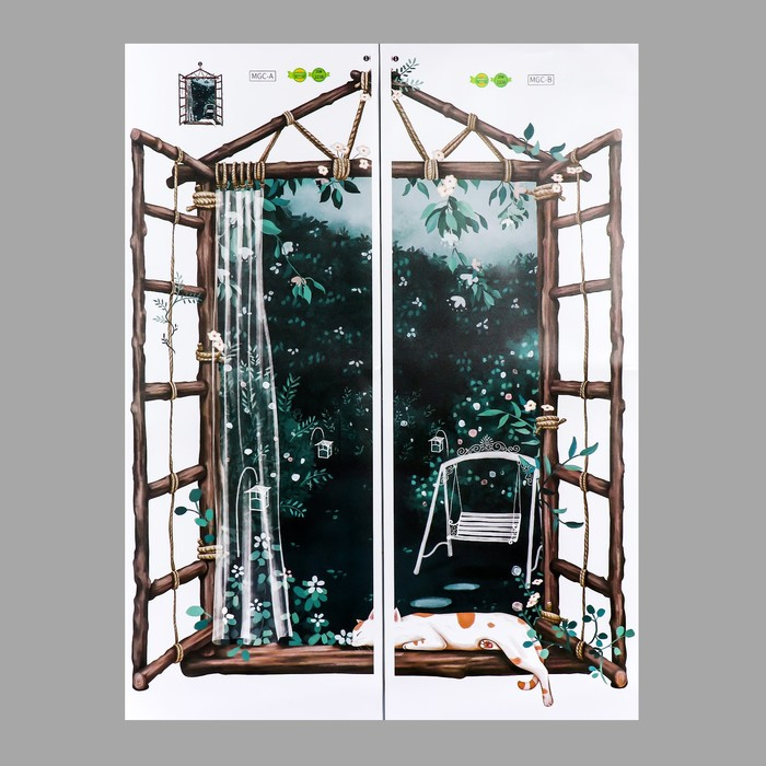 Наклейка пластик интерьерная цветная "Окно в сад" 30х80 см набор 2 листа